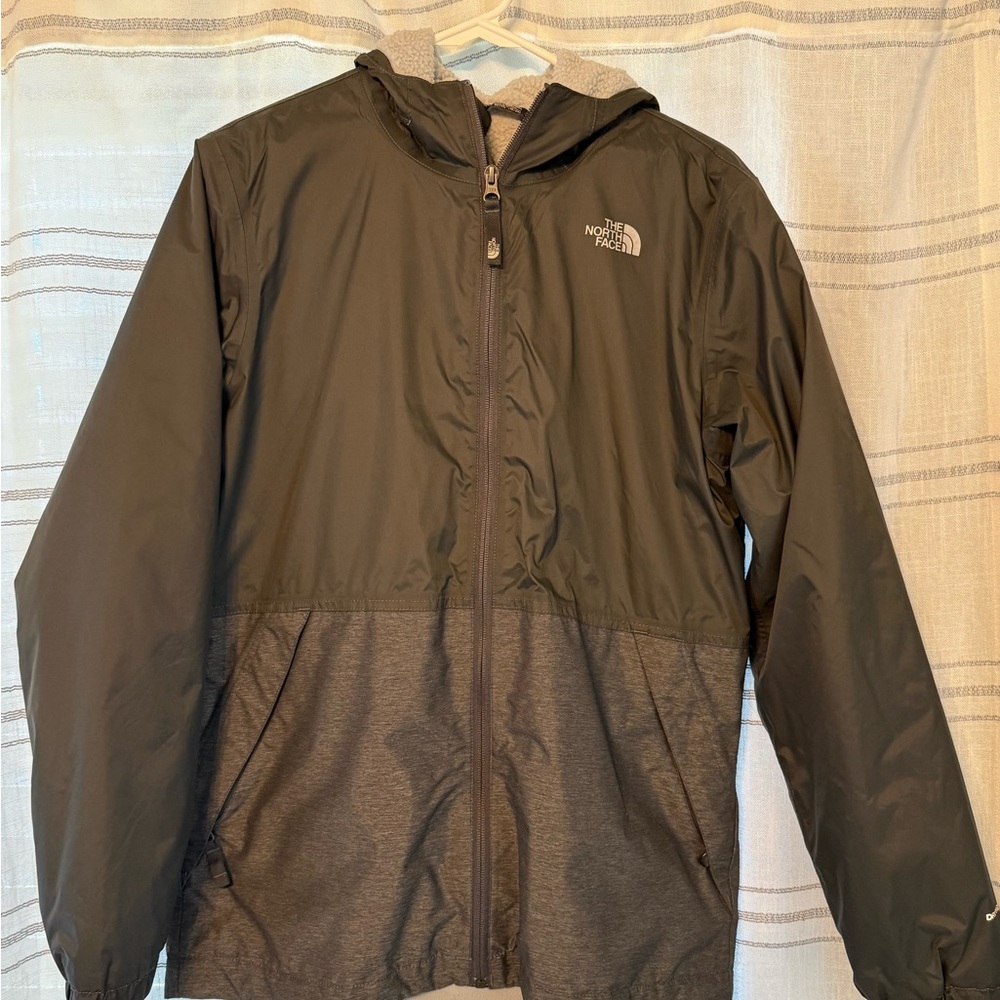 Youth North Face Charcoal Gray Rain Jacket - Fleece Lined